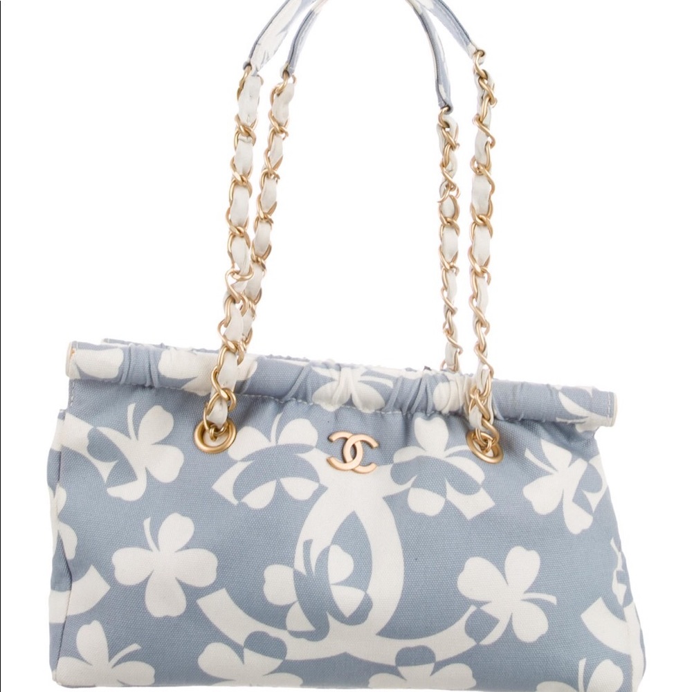 CHANEL Powder Blue Four Leaf Clover Canvas Bag